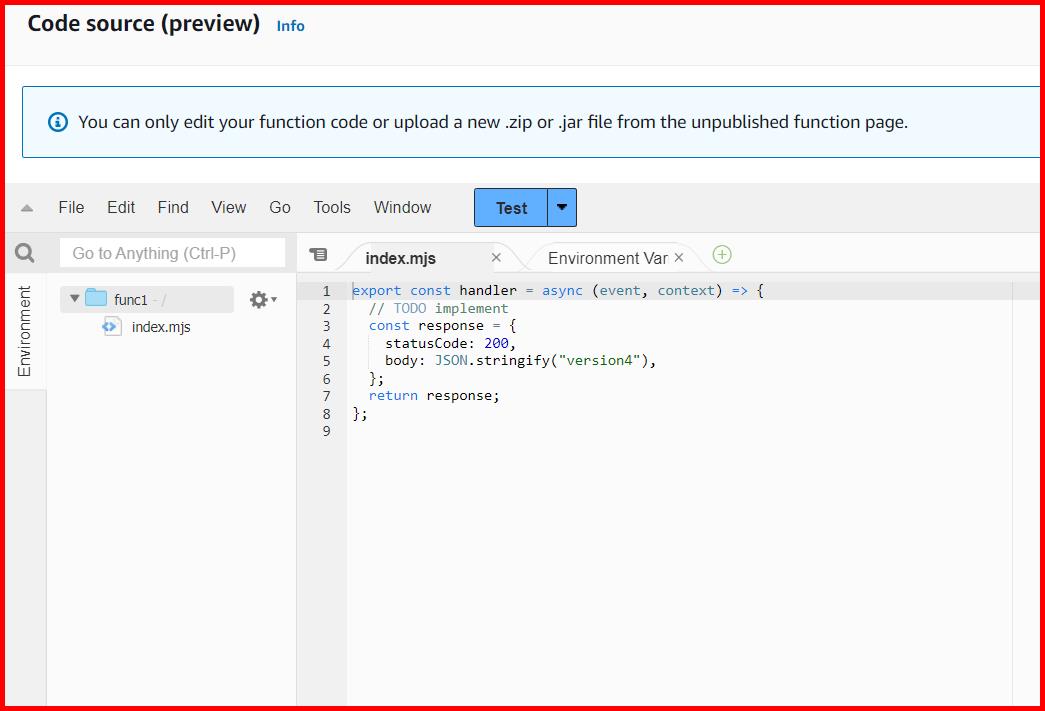 Picture showing the lambda function code with version 4